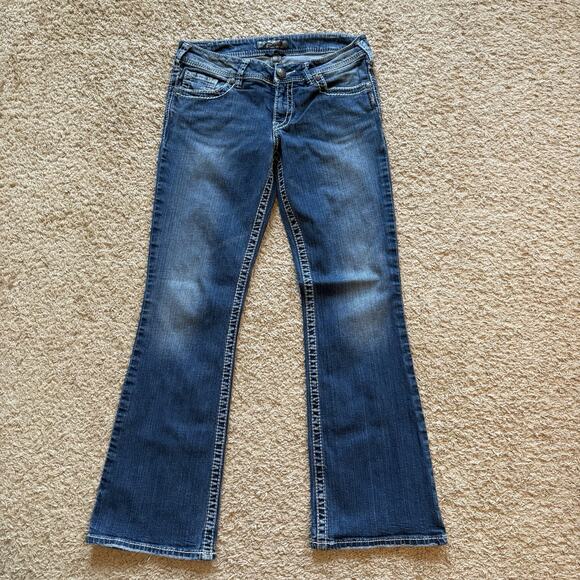 Silver Jeans‎ Womens 30 Blue Suki Bootcut Dark Wash Low Rise Denim Embroidered - Picture 1 of 11
